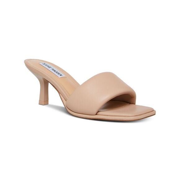 STEVE MADDEN Shoes - STEVE MADDEN Womens Beige Snazzy Toe Kitten Heel Slip On Heeled Sandal 5.5 M